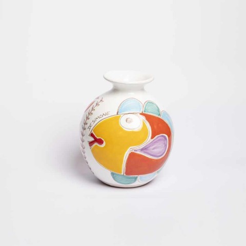 Round Cachepot Folk Fish VS507FK-PE/GR Round Cachepot Folk Fish VS507FK-PE/GR